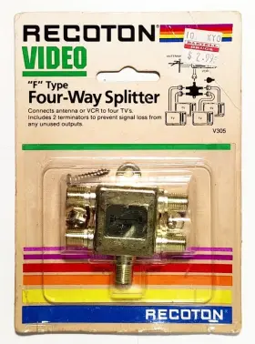 V305 RECOTON Coax Splitter Vcr Antenna Tv Nos
