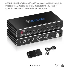 Reezcoo Ez-spd21x2arcq 4k 60hz Hdmi 2.0 Splitterarc Earc For Soundbar Switch Bi-direction 1 In 2