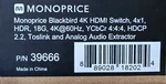 Monoprice Blackbird 4k Hdmi Switch 4x1 W/ Audio Extractor (toslink & Analog). Fixed Price $50.00.
