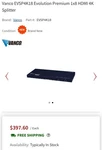 Vanco Evolution Evsp4k18 Premium 1x8 4k Hdmi Splitter W/hdr. Fixed Price $70.00.