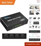 Keliiyo 1x4 Hdmi Splitter - Ultra Hd 4k 30hz With Ac Adapter, 1 Input 4 Outputs. Fixed Price $30.80.